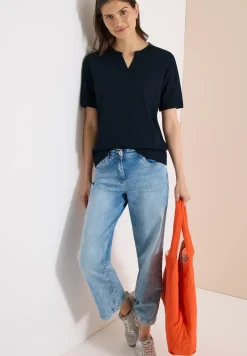 Shirt met gespleten hals en haakband