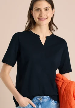Shirt met gespleten hals en haakband