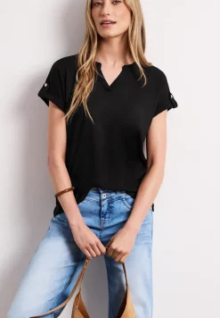 Shirt met gespleten hals en knoopdetails