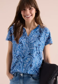 Shirt met gespleten hals en paisleypatroon