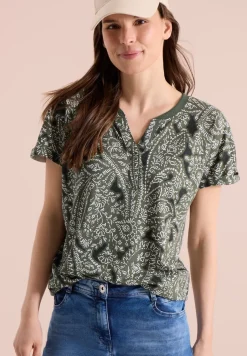 Shirt met gespleten hals en paisleypatroon