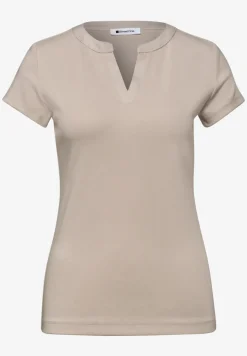 Shirt met gespleten hals en satijnen details