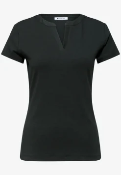 Shirt met gespleten hals en satijnen details