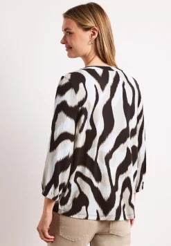 Shirt met gespleten hals en structuurmix