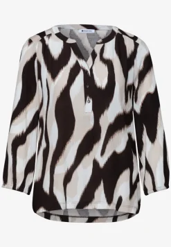 Shirt met gespleten hals en structuurmix