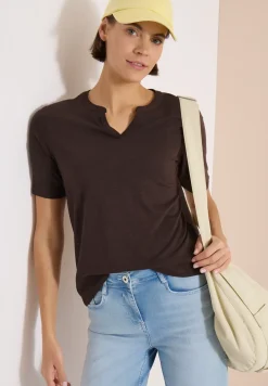 Shirt met gespleten hals in effen kleur