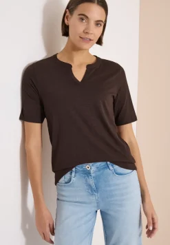 Shirt met gespleten hals in effen kleur