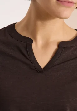 Shirt met gespleten hals in effen kleur