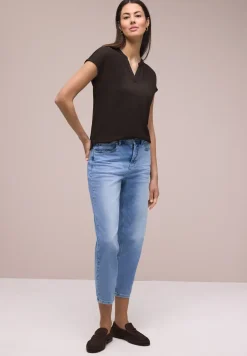 Shirt met gespleten hals in gebreide look