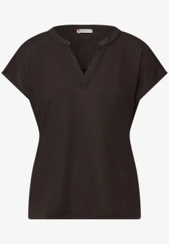 Shirt met gespleten hals in gebreide look
