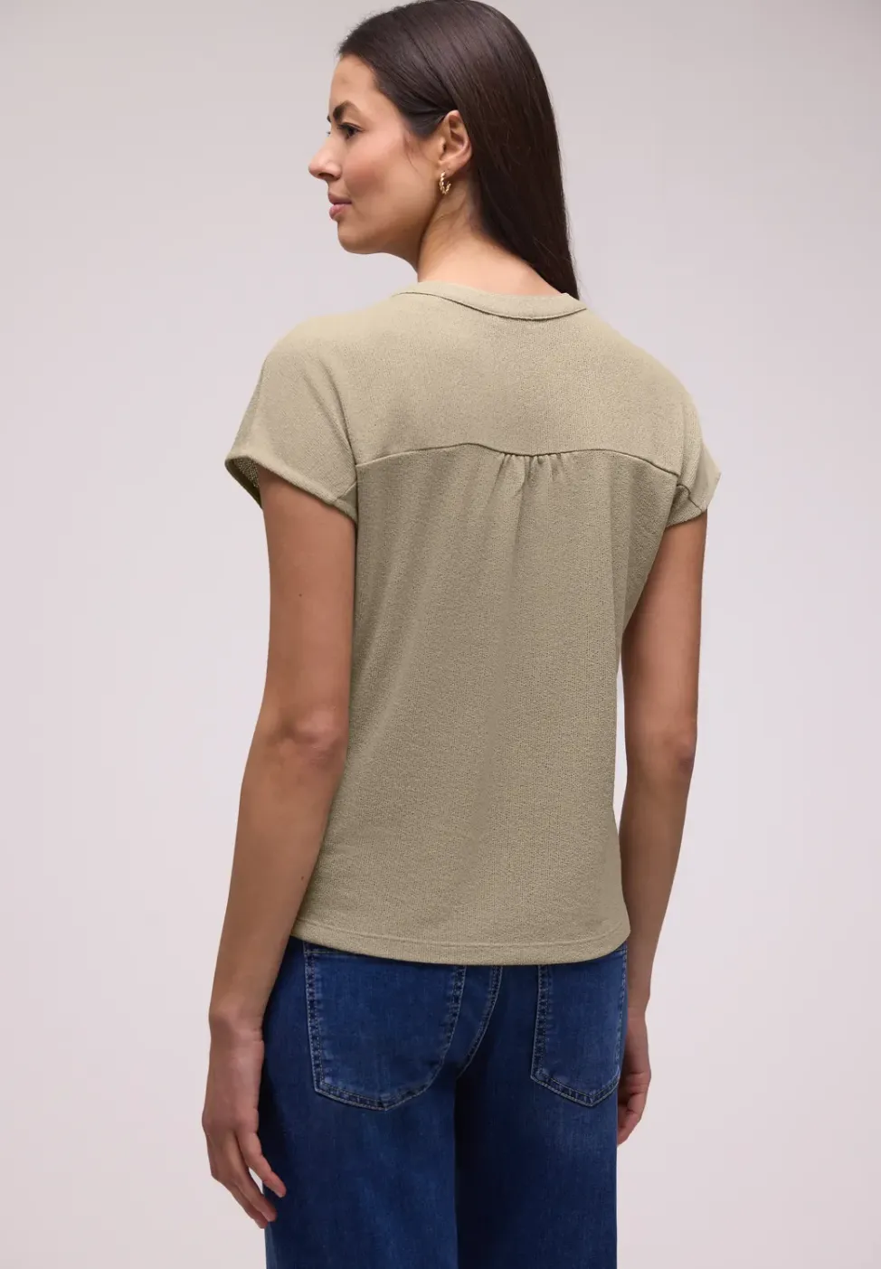 Shirt met gespleten hals in gebreide look
