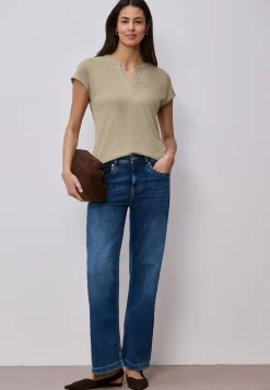 Shirt met gespleten hals in gebreide look