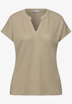 Shirt met gespleten hals in gebreide look