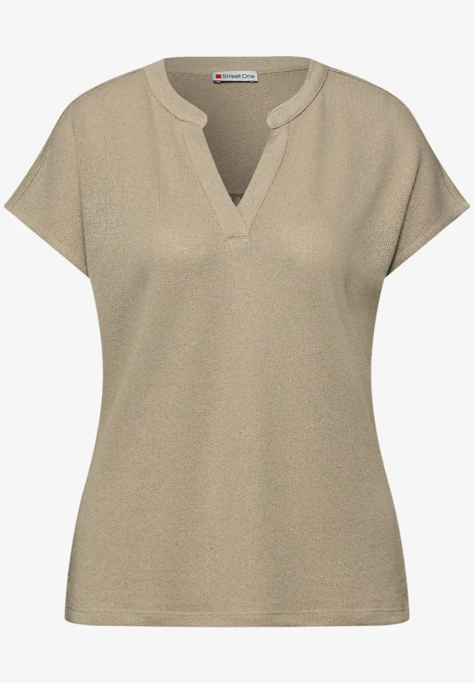 Shirt met gespleten hals in gebreide look
