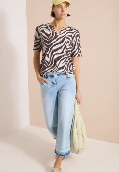 Shirt met gespleten hals met print