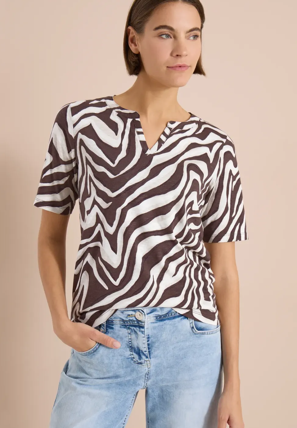 Shirt met gespleten hals met print