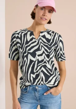 Shirt met gespleten hals met print