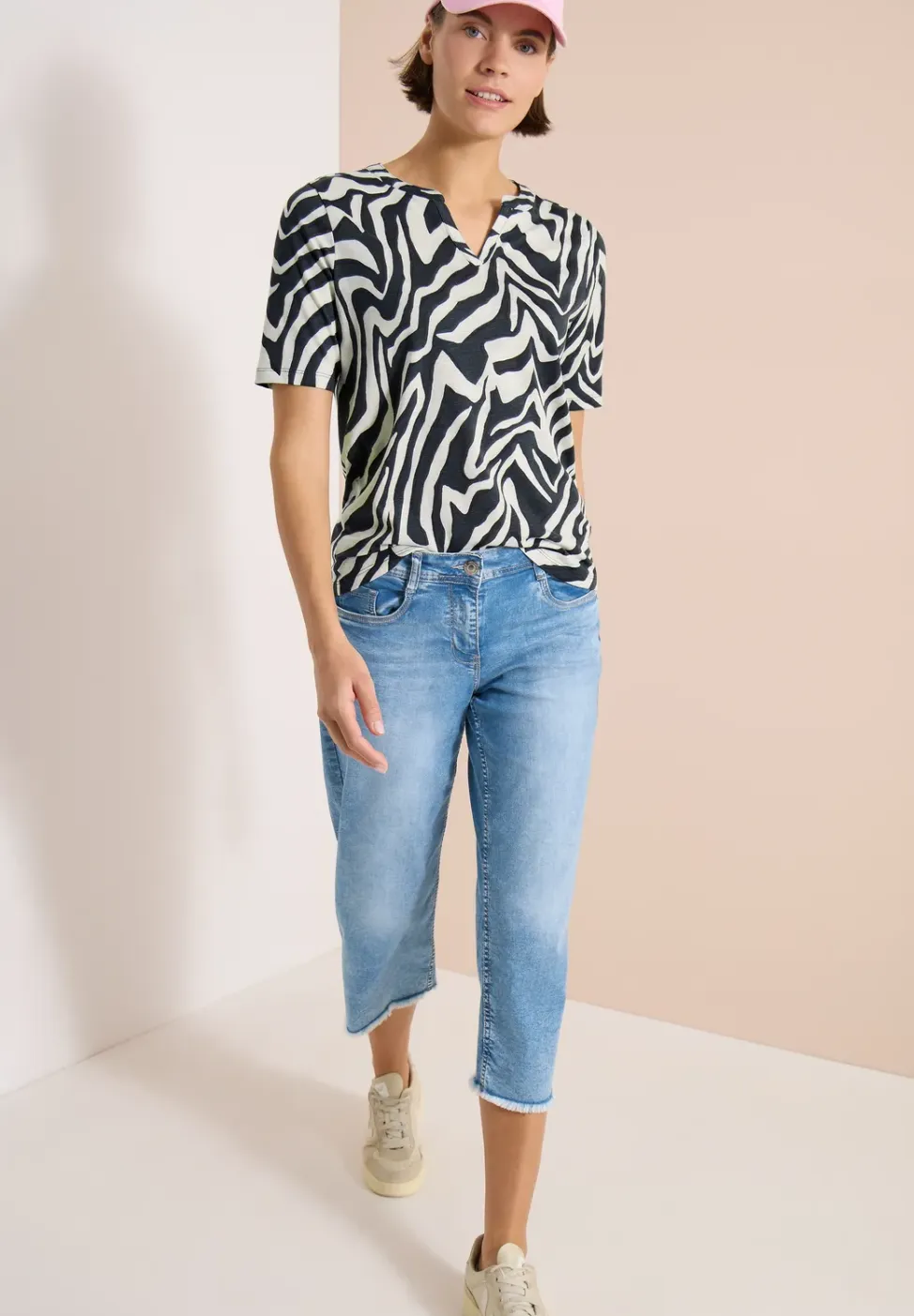 Shirt met gespleten hals met print