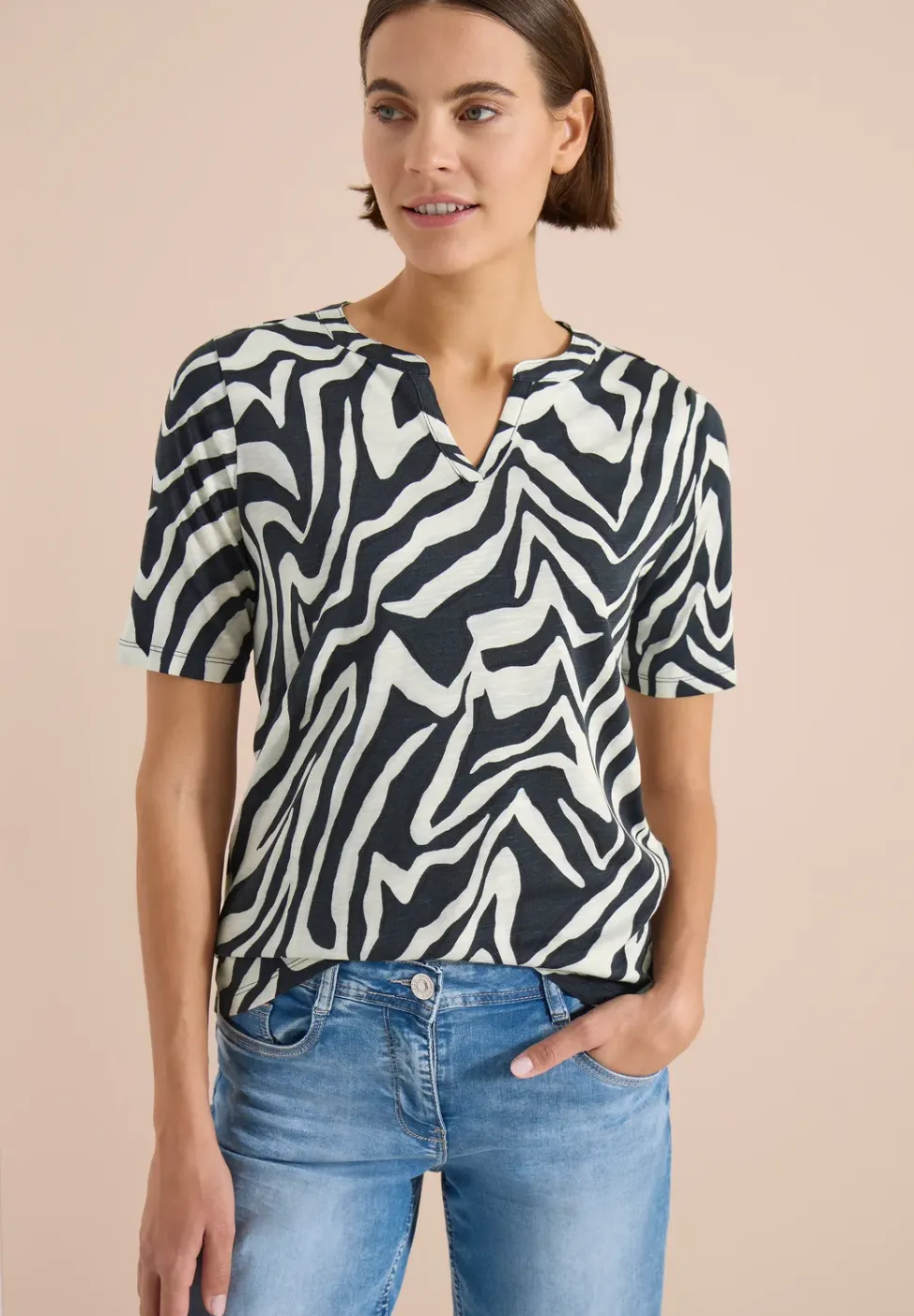Shirt met gespleten hals met print