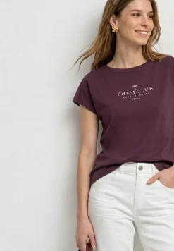 Shirt met hangende schouder en tekst