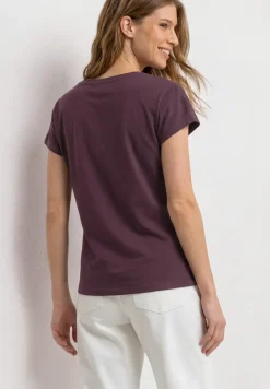 Shirt met hangende schouder en tekst