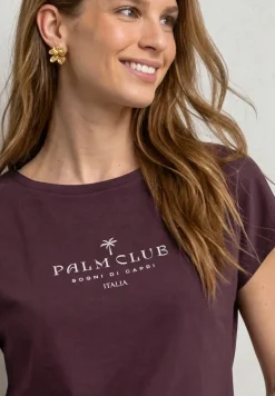 Shirt met hangende schouder en tekst