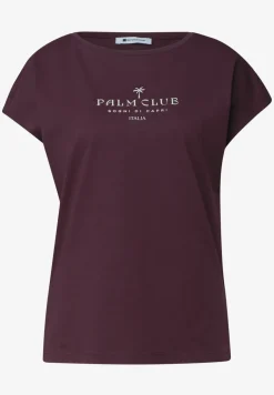 Shirt met hangende schouder en tekst