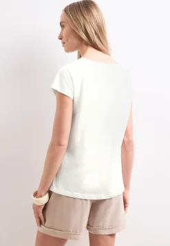 Shirt met hangende schouder en tekst