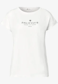 Shirt met hangende schouder en tekst