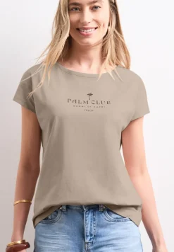 Shirt met hangende schouder en tekst