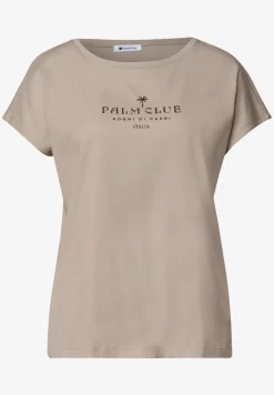 Shirt met hangende schouder en tekst