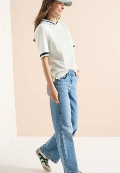 Shirt met korte mouwen, capuchon en geribde details