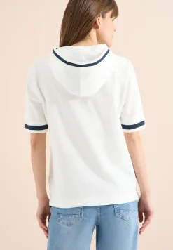 Shirt met korte mouwen, capuchon en geribde details