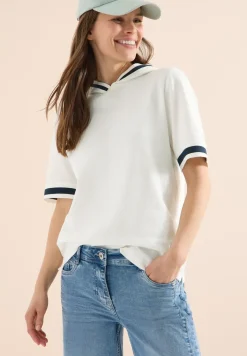 Shirt met korte mouwen, capuchon en geribde details