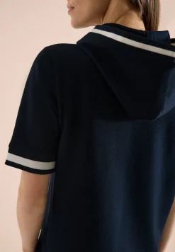 Shirt met korte mouwen, capuchon en geribde details