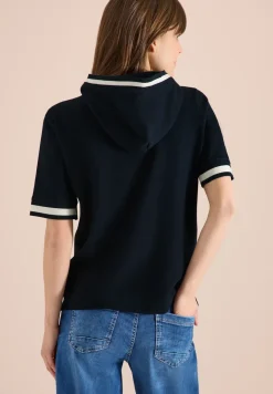Shirt met korte mouwen, capuchon en geribde details