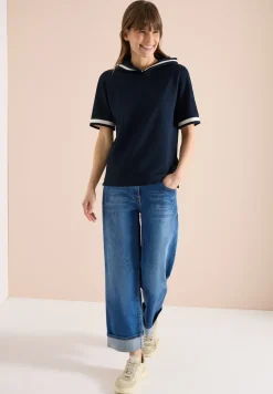 Shirt met korte mouwen, capuchon en geribde details