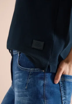 Shirt met korte mouwen, capuchon en geribde details