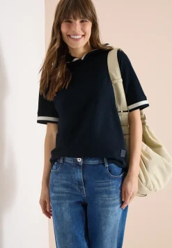 Shirt met korte mouwen, capuchon en geribde details