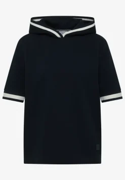 Shirt met korte mouwen, capuchon en geribde details