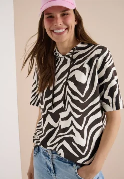 Shirt met korte mouwen, capuchon en structuur