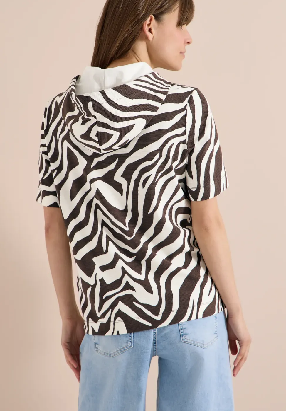 Shirt met korte mouwen, capuchon en structuur