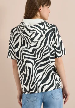 Shirt met korte mouwen, capuchon en structuur