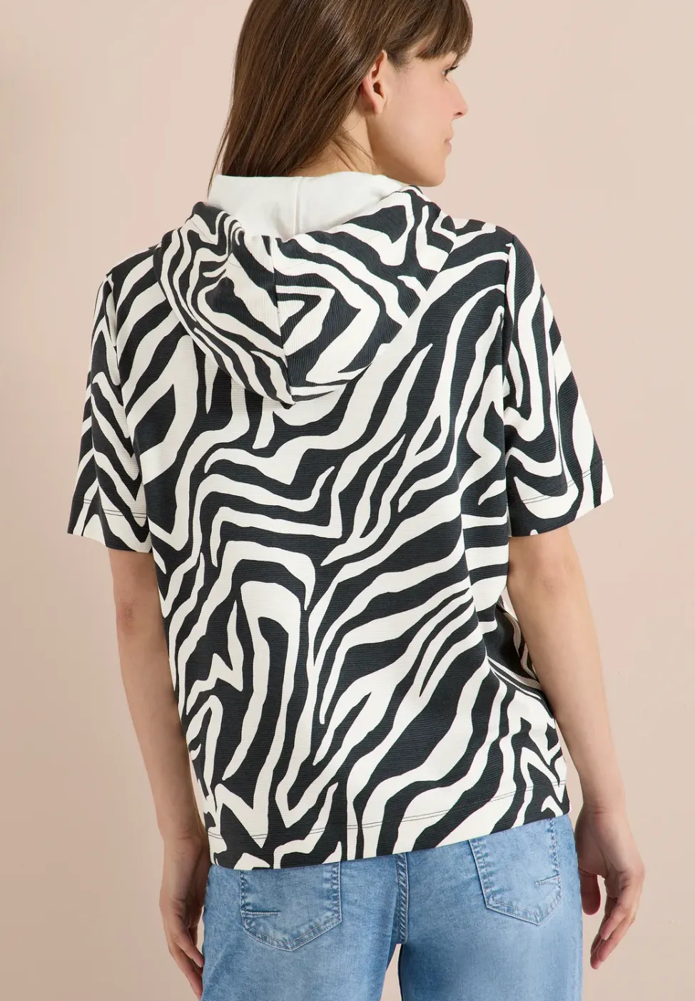 Shirt met korte mouwen, capuchon en structuur