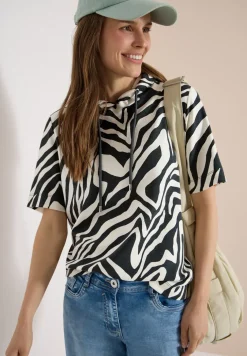 Shirt met korte mouwen, capuchon en structuur