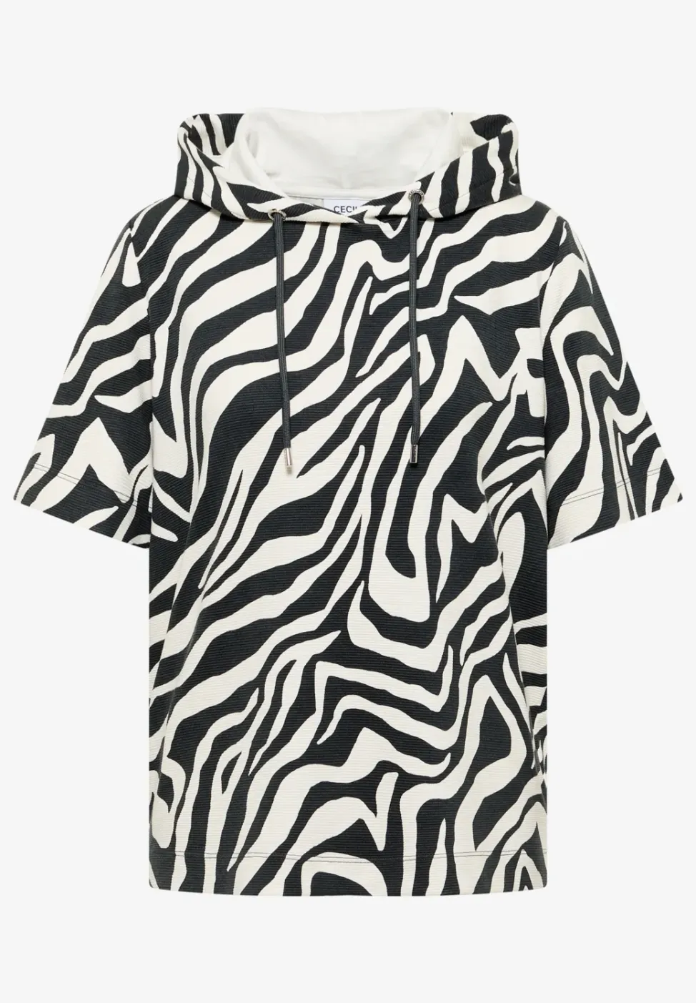 Shirt met korte mouwen, capuchon en structuur