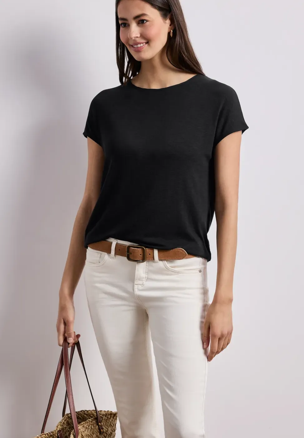 Shirt met korte mouwen en boothals