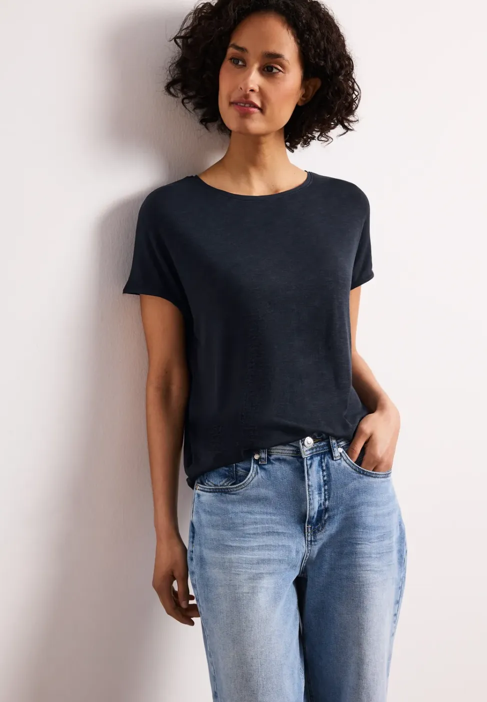 Shirt met korte mouwen en boothals