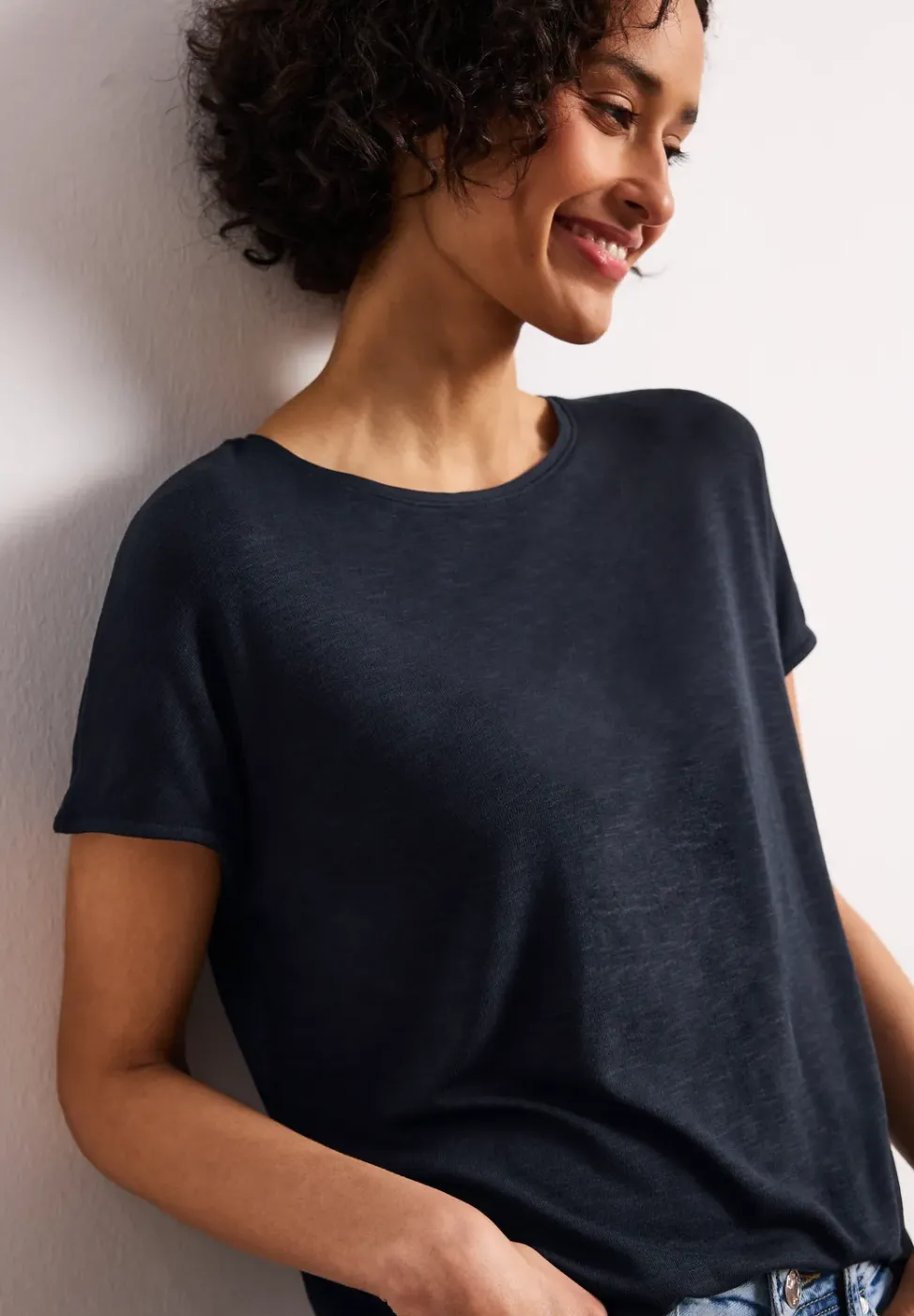 Shirt met korte mouwen en boothals