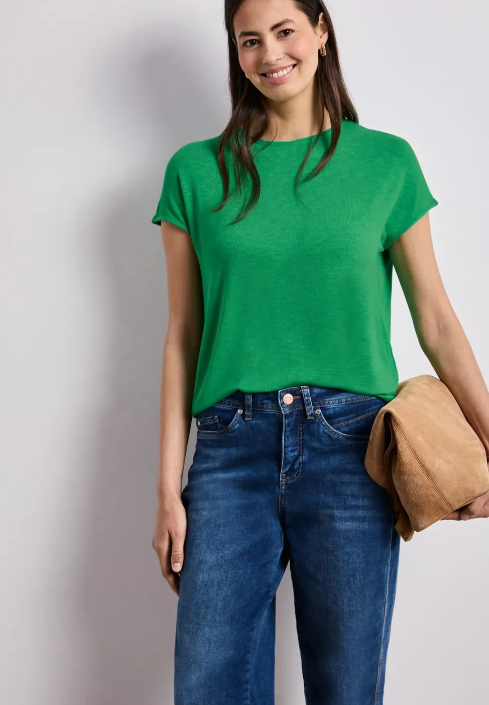Shirt met korte mouwen en boothals